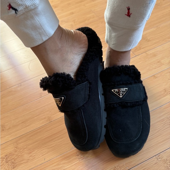 Prada Black Shearling Slippers - Picture 1 of 7